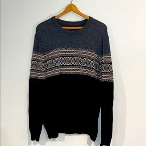 JOS A. BANK RESERVE Wool Crewneck Sweater Elbow Patches Mens Large Gray Black